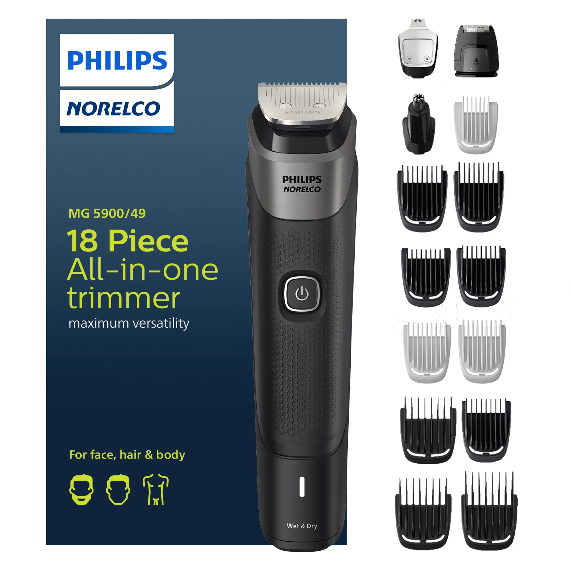 Philips Norelco Multigroom Series 5000 18 Piece, Beard Face, Hair, Body and Intimate Hair Trimmer... | Walmart (US)