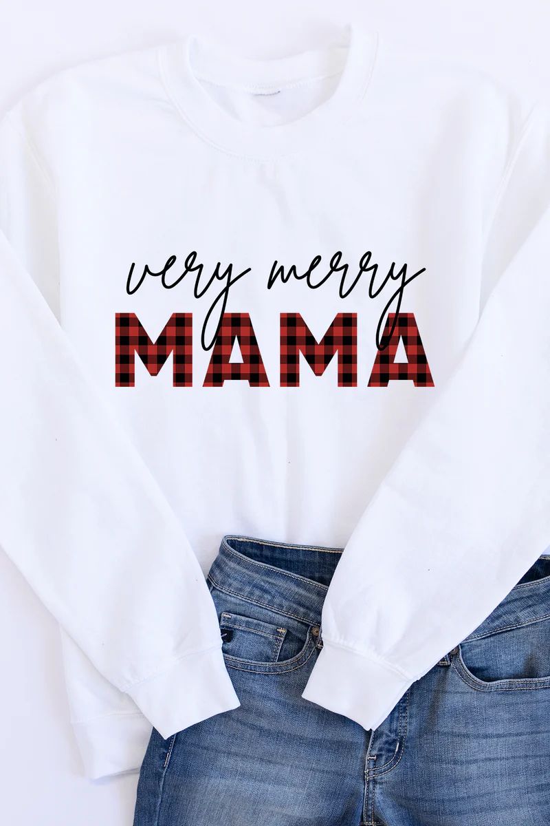 Very Merry Mama Graphic White Sweatshirt | The Pink Lily Boutique