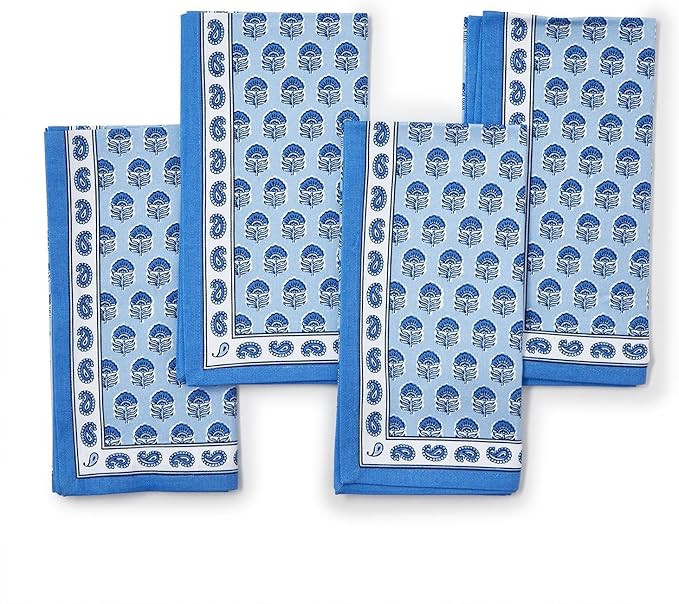 Two's Company Chinoiserie Blue Block Print Cloth Napkins, 20-Inch, Cotton, Set of 4 | Amazon (US)