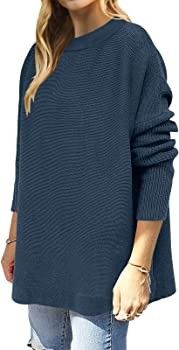 ANRABESS Women's Oversized Long Batwing Sleeve Round Neck Spilt High Low Hem Knit Tunic Pullover ... | Amazon (US)