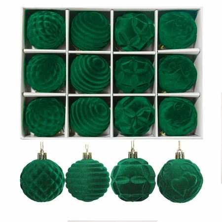 Christmas Tree Ornaments Velvet Balls - Pack of 12pcs Shatterproof Xmas Bulbs Decorations Set - Multicolor Green Brown Neutral, 60mm 3.15 inch | Walmart (US)