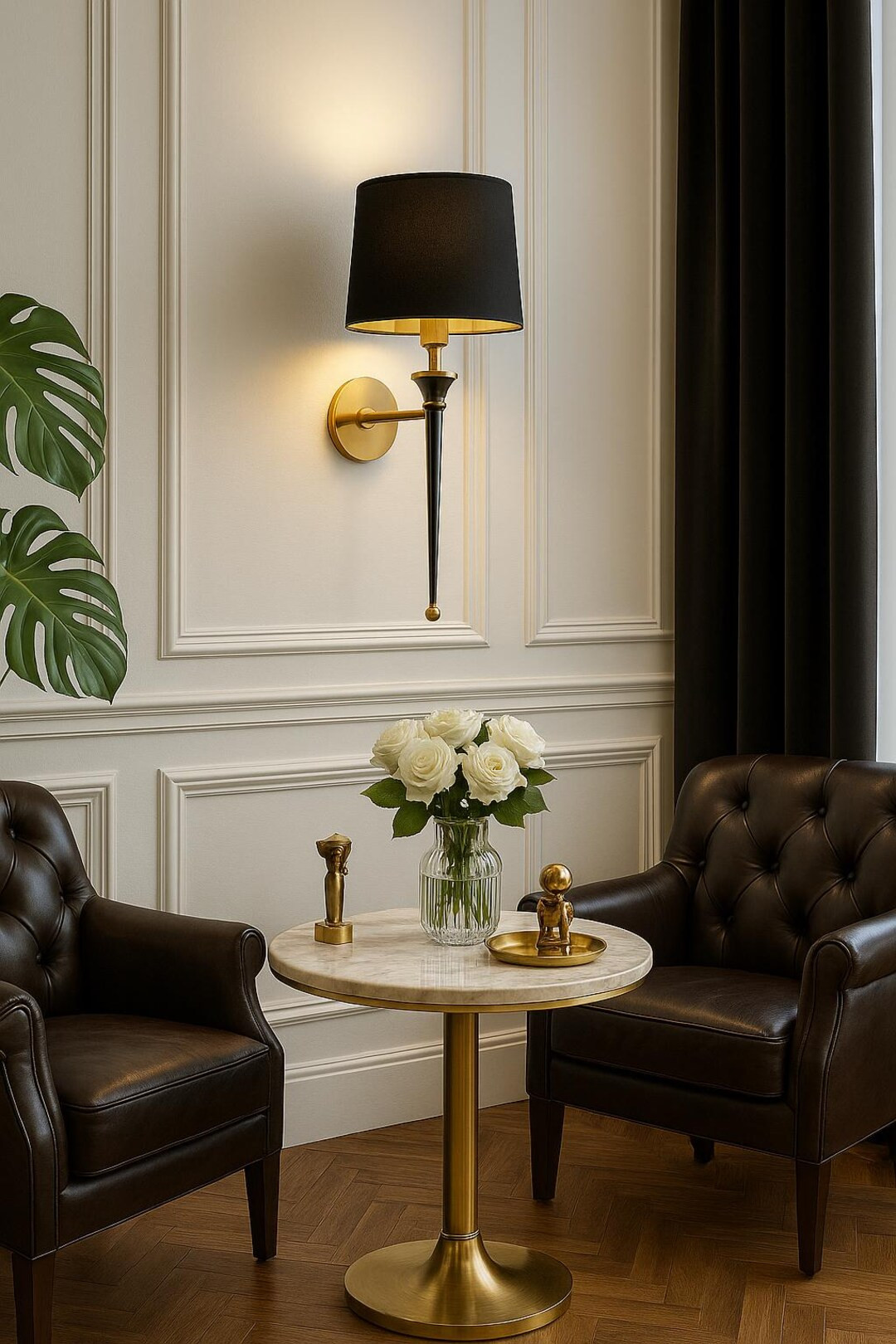 Modern Black Fabric Wall Sconce With Gold Lining: Brass Lighting - Etsy | Etsy (US)