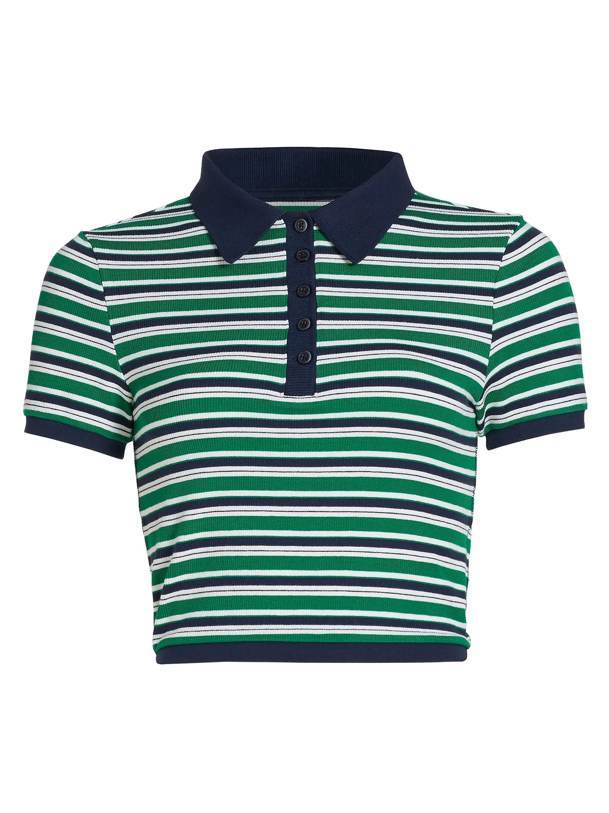 SIMKHAI Marnie Striped Knit Crop Polo Top | Saks Fifth Avenue | Saks Fifth Avenue