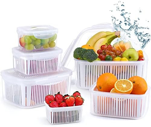 LUXEAR Fruit Vegetable Produce Storage Saver Containers with Lid & Colander 5 Packs BPA-Free Plas... | Amazon (US)