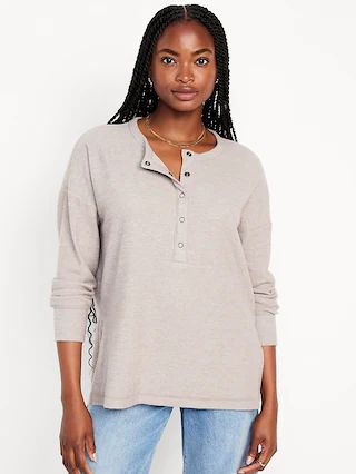 Long Sleeve Oversized Boyfriend Henley for Women | Old Navy (US)