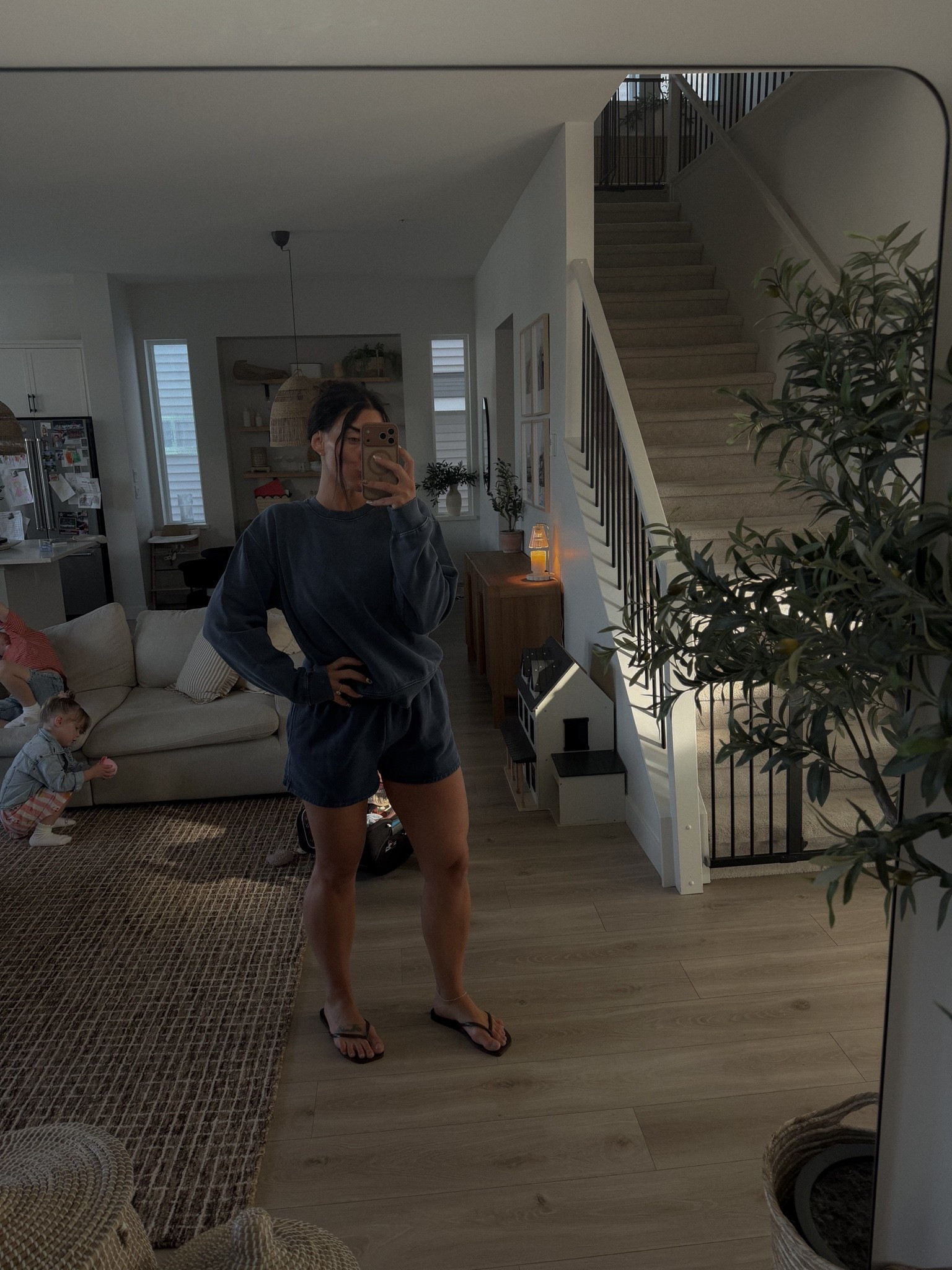 School drop off outfit 
M in the bottoms & tank  L in sweatshirt