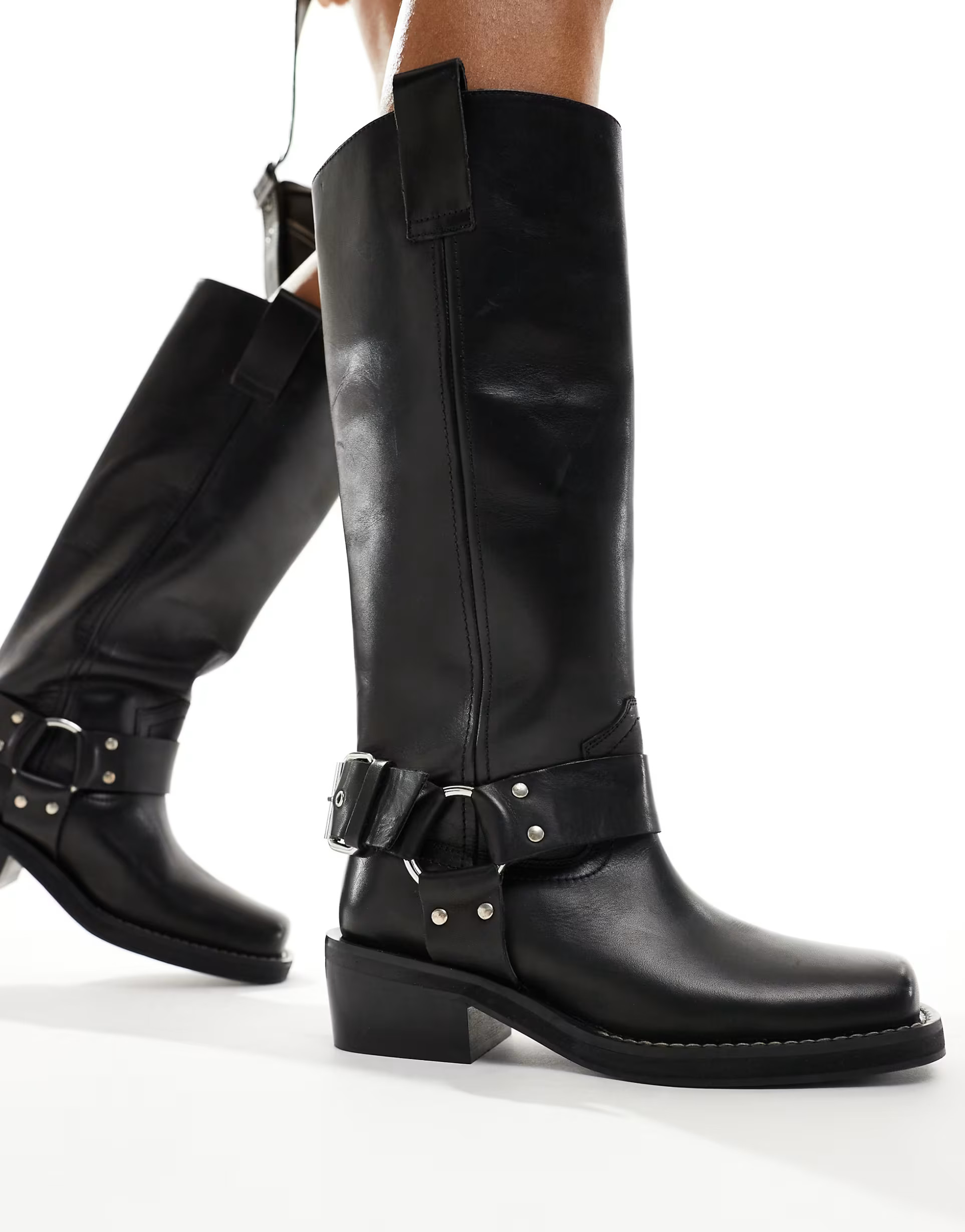 ASOS DESIGN Chief leather biker boots in black | ASOS (Global)