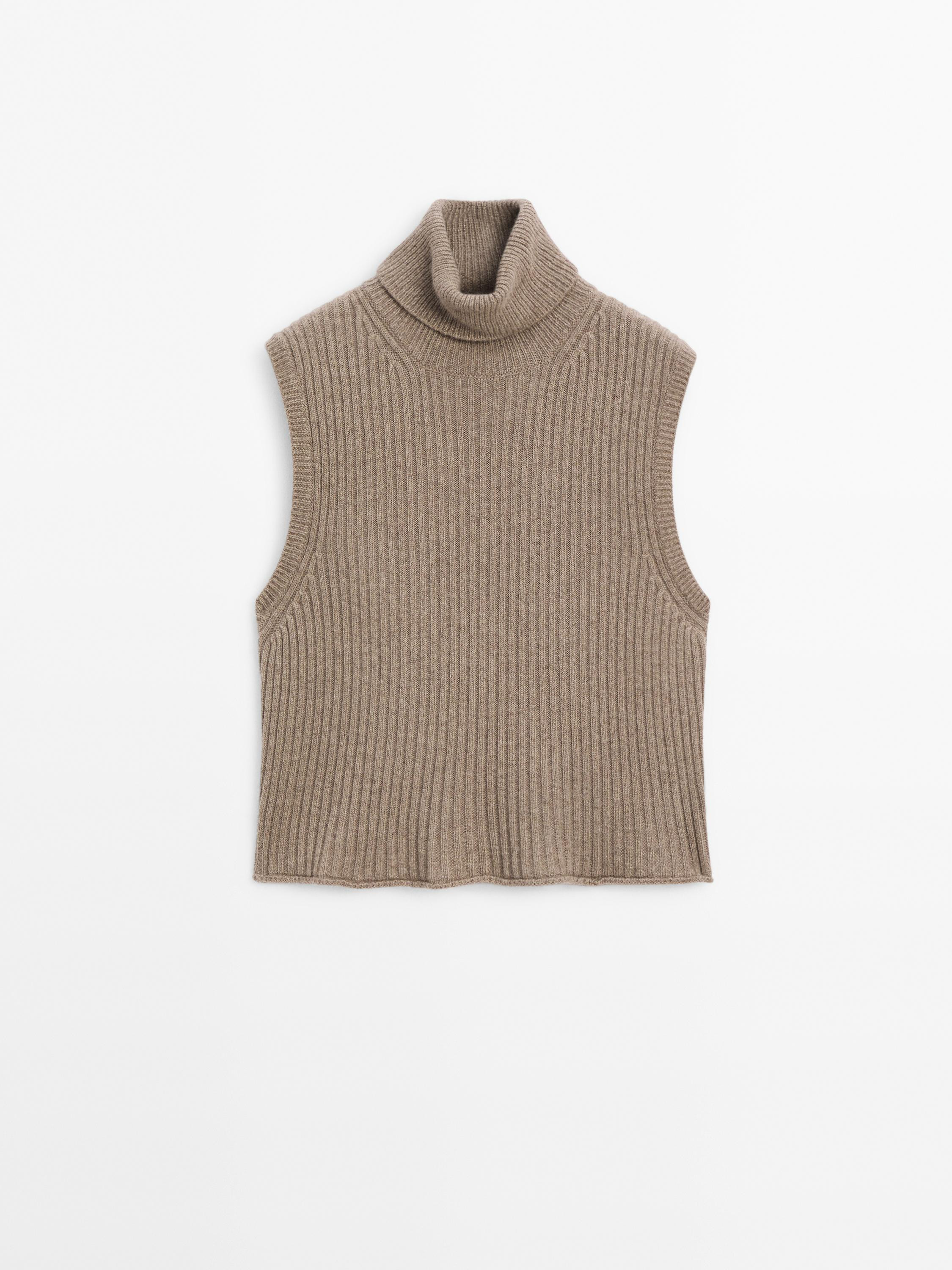 Ribbed high neck top | Massimo Dutti UK