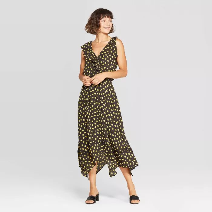 Women's Floral Print Sleeveless Ruffle V-Neck A Line Midi Dress - Who What Wear™ | Target