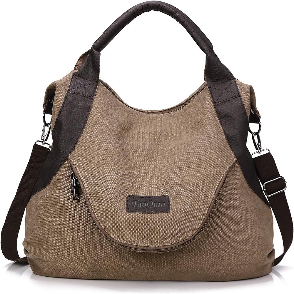 xiaoxiongmao Large Pocket Casual Women's Shoulder Cross body Handbags Canvas Leather Bags | Amazon (US)