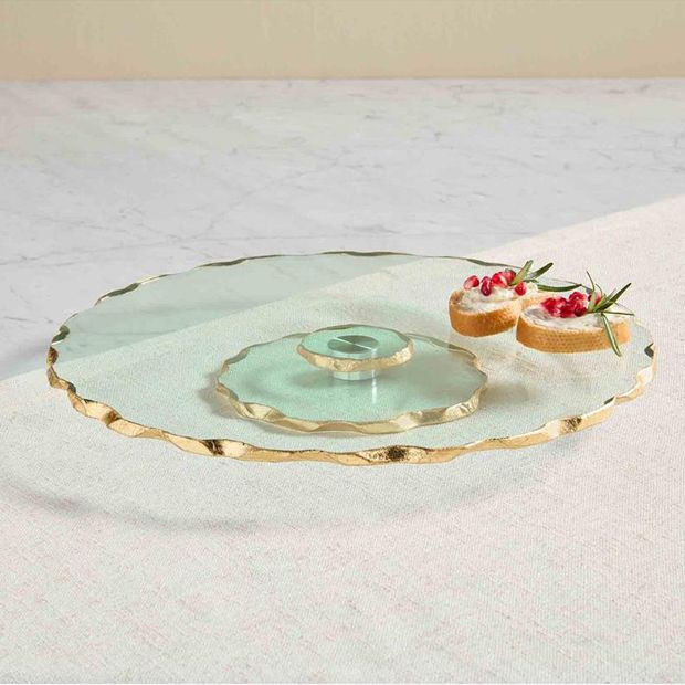 GLASS LAZY SUSAN WITH GOLD SCALLOPED EDGE | Antique Farm House
