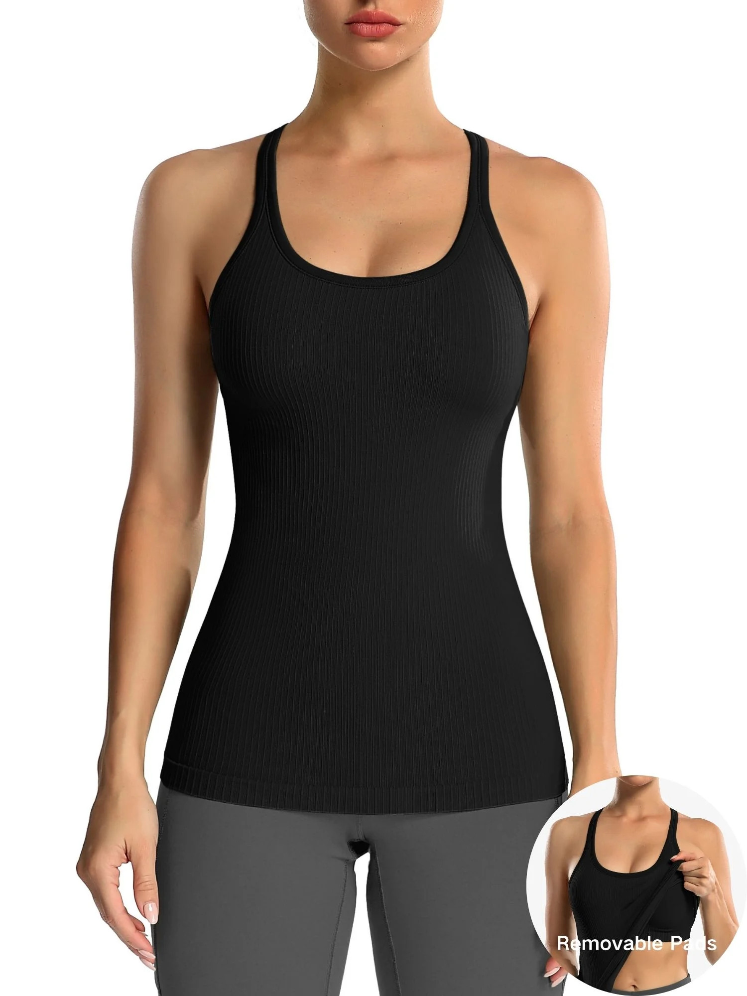 ANFERRY Women's Ribbed Workout Tank Tops with Built in Bra Racerback Athletic Top | Walmart (US)