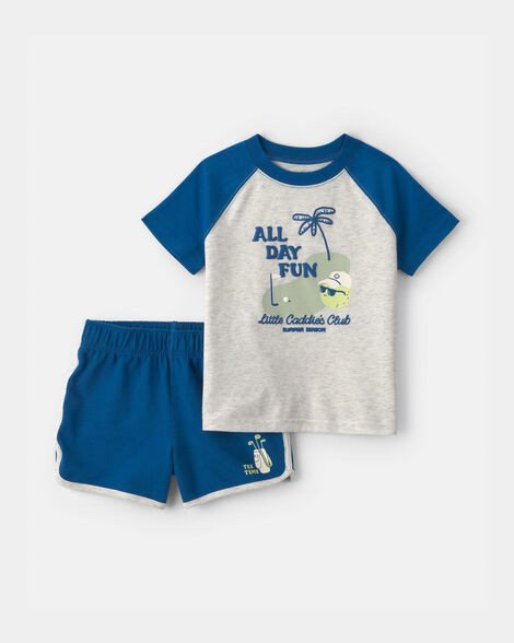 Toddler Boy 2-Piece 'All Day Fun' Golf Top & Short Set - Grey/Blue | Carter's Inc