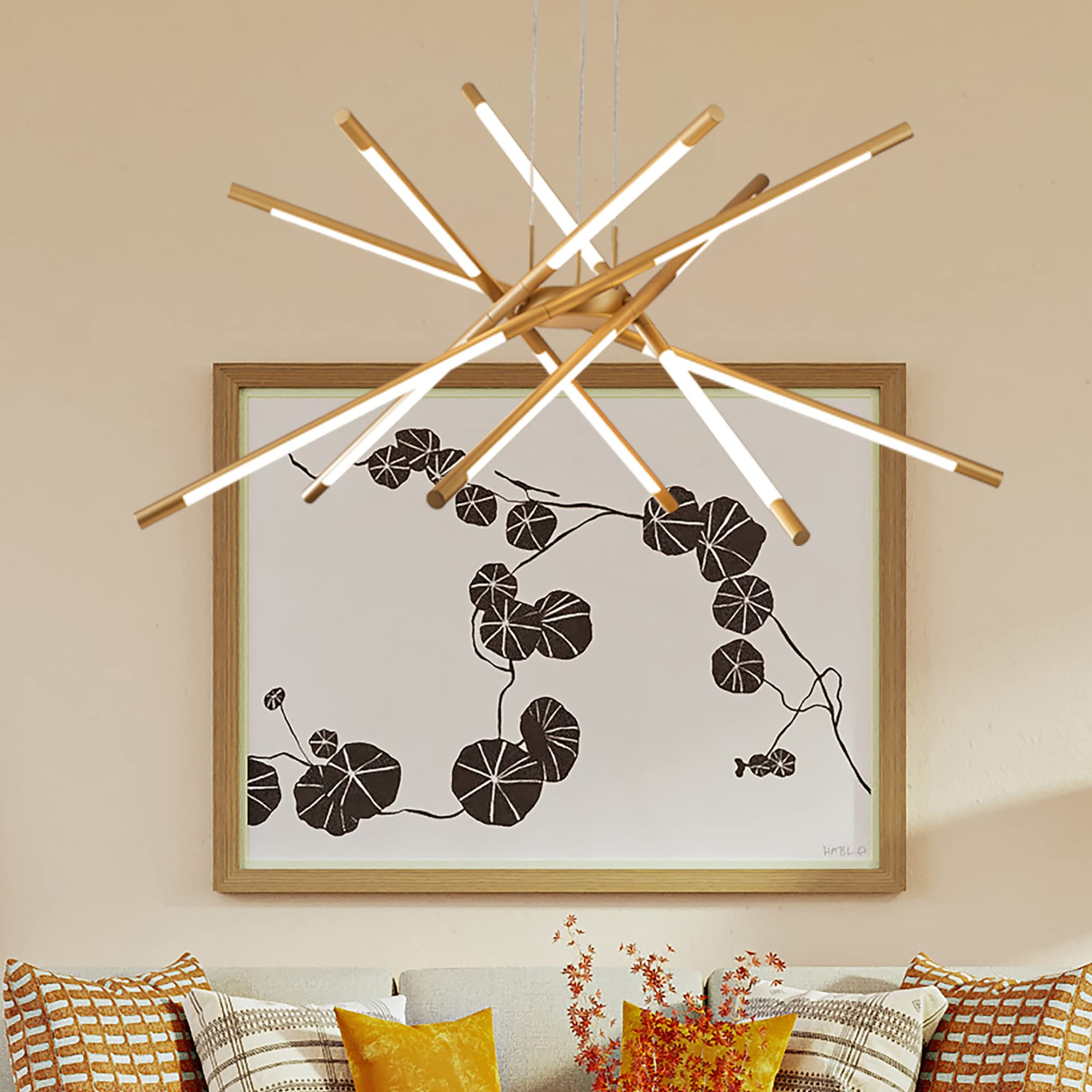 Illuminati Gold Modern LED Sputnik Chandelier Industrial Pendant Light Fixture, Indoor Hanging Ceili | Amazon (US)