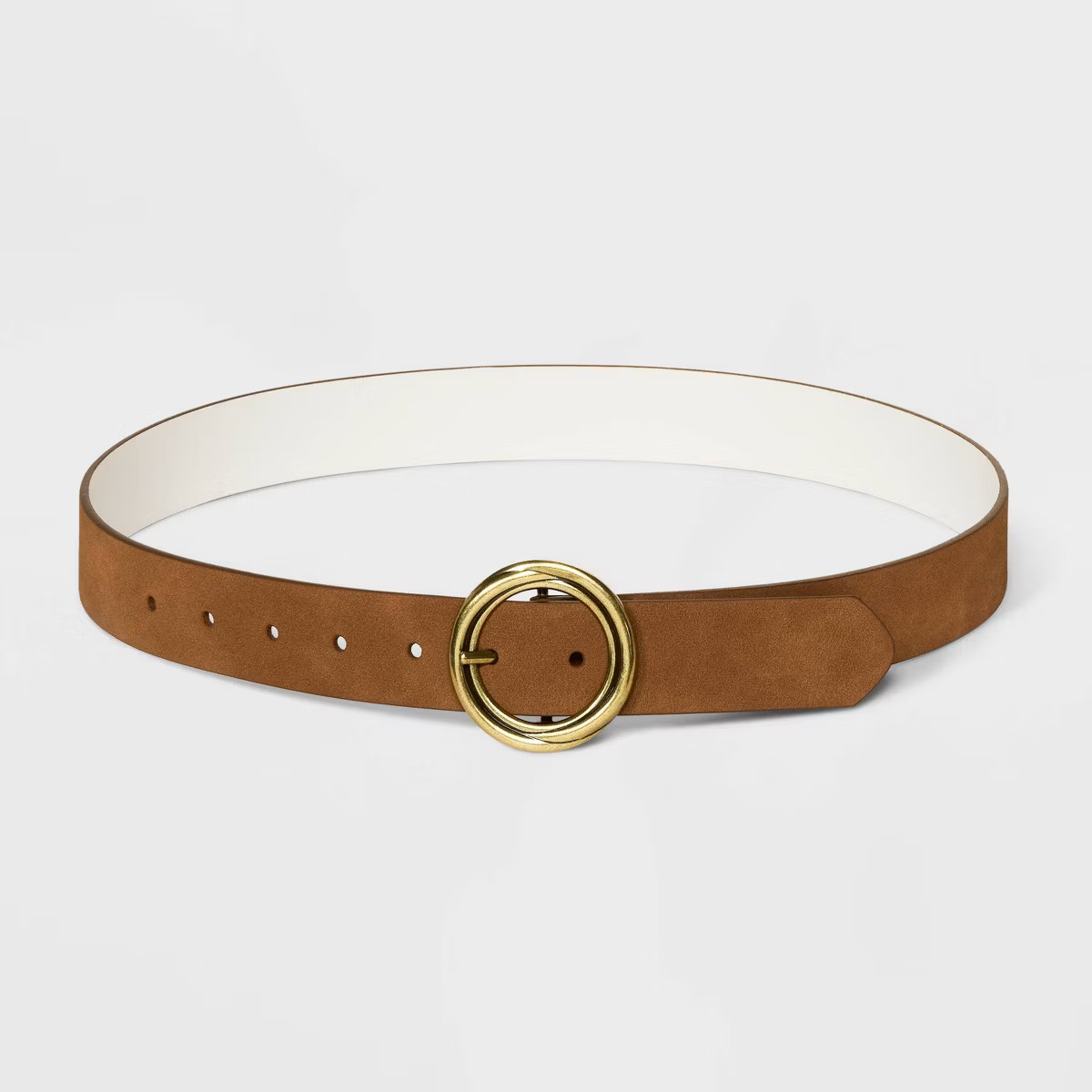 Women's Reversible Wide Suede Round Center Buckle Belt - Universal Thread™ Brown | Target