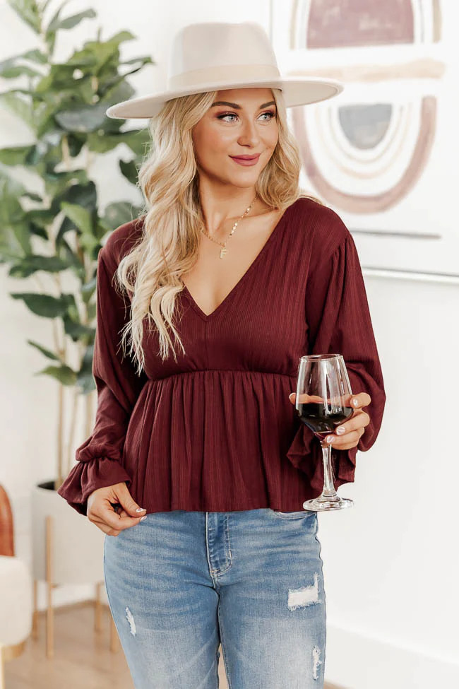 It's All Because Of You Cherry Brown Blouse | Pink Lily