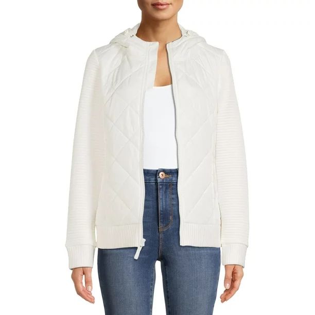 Time and Tru Women's Quilted Zip-Up Jacket with Hood | Walmart (US)