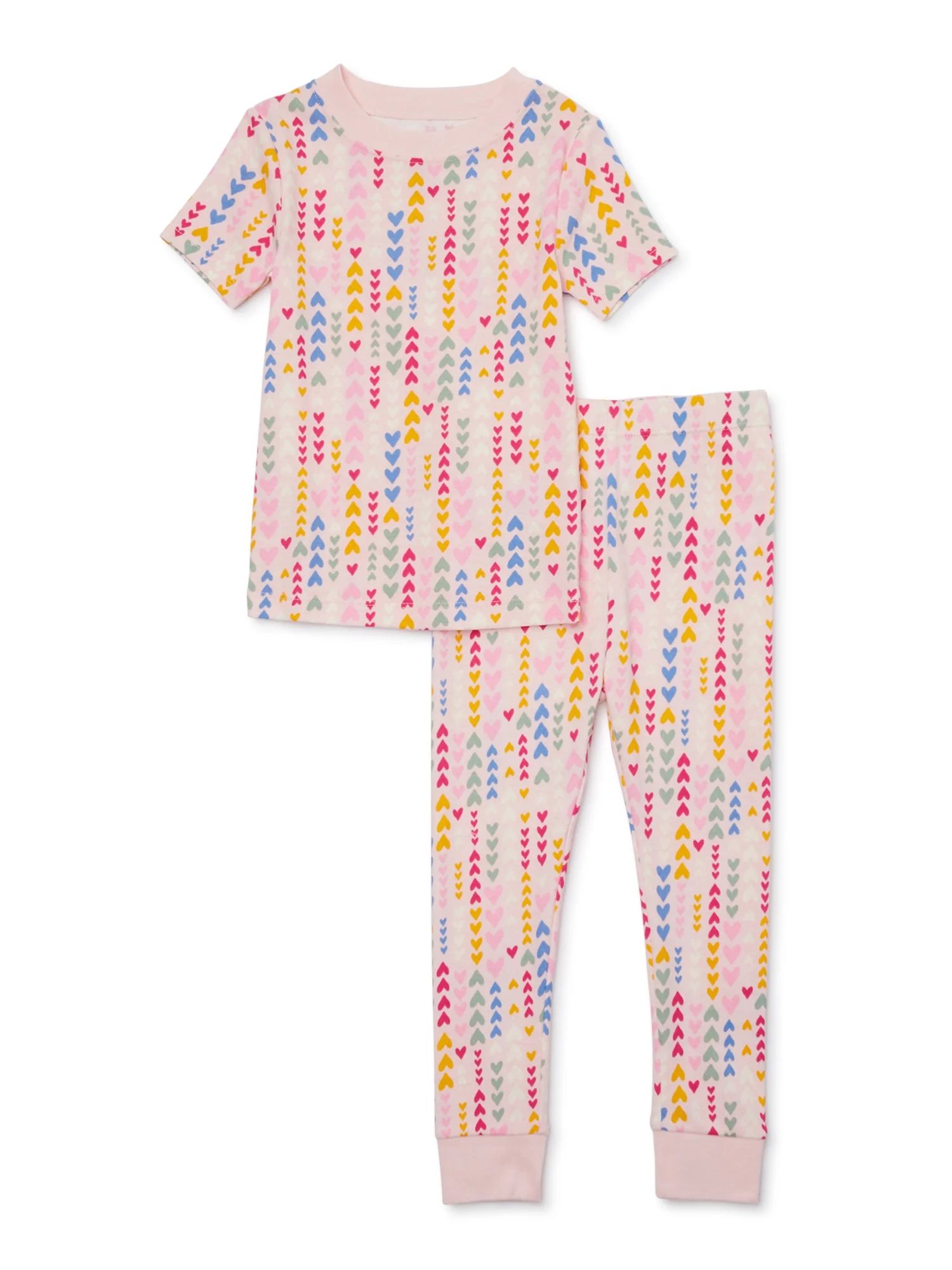 Wonder Nation Toddler Short-Sleeve Long Pant Snug-Fit Cotton Pajama Set, 2-Piece, Sizes 12M-5T | Walmart (US)
