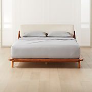 Drommen Acacia Wood Platform Queen Bed with Leather Headboard + Reviews | CB2 | CB2