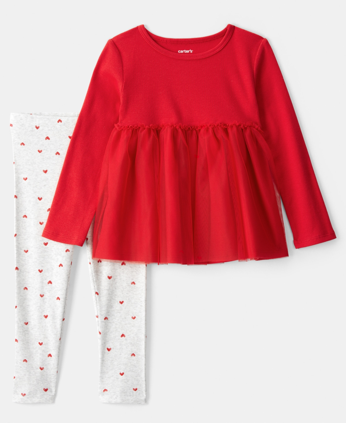 Carter's Girls Toddler 2T-5T 2-Piece Valentine's Day Long-Sleeve T-Shirt and Leggings Set - Red, Ivory | Macy's
