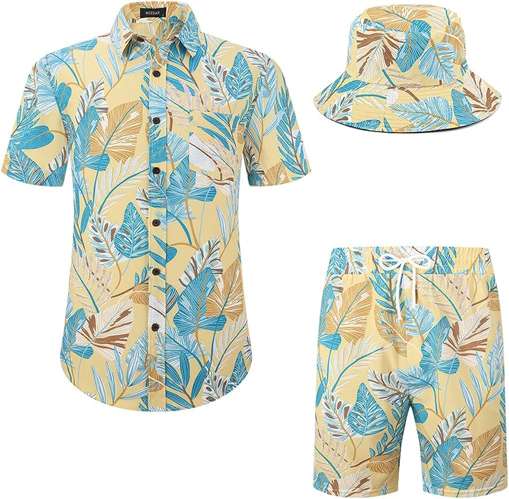 MCEDAR Men's Hawaiian Shirt and Short 2 Piece Vacation Outfits Sets Casual Button Down Beach Flor... | Amazon (US)