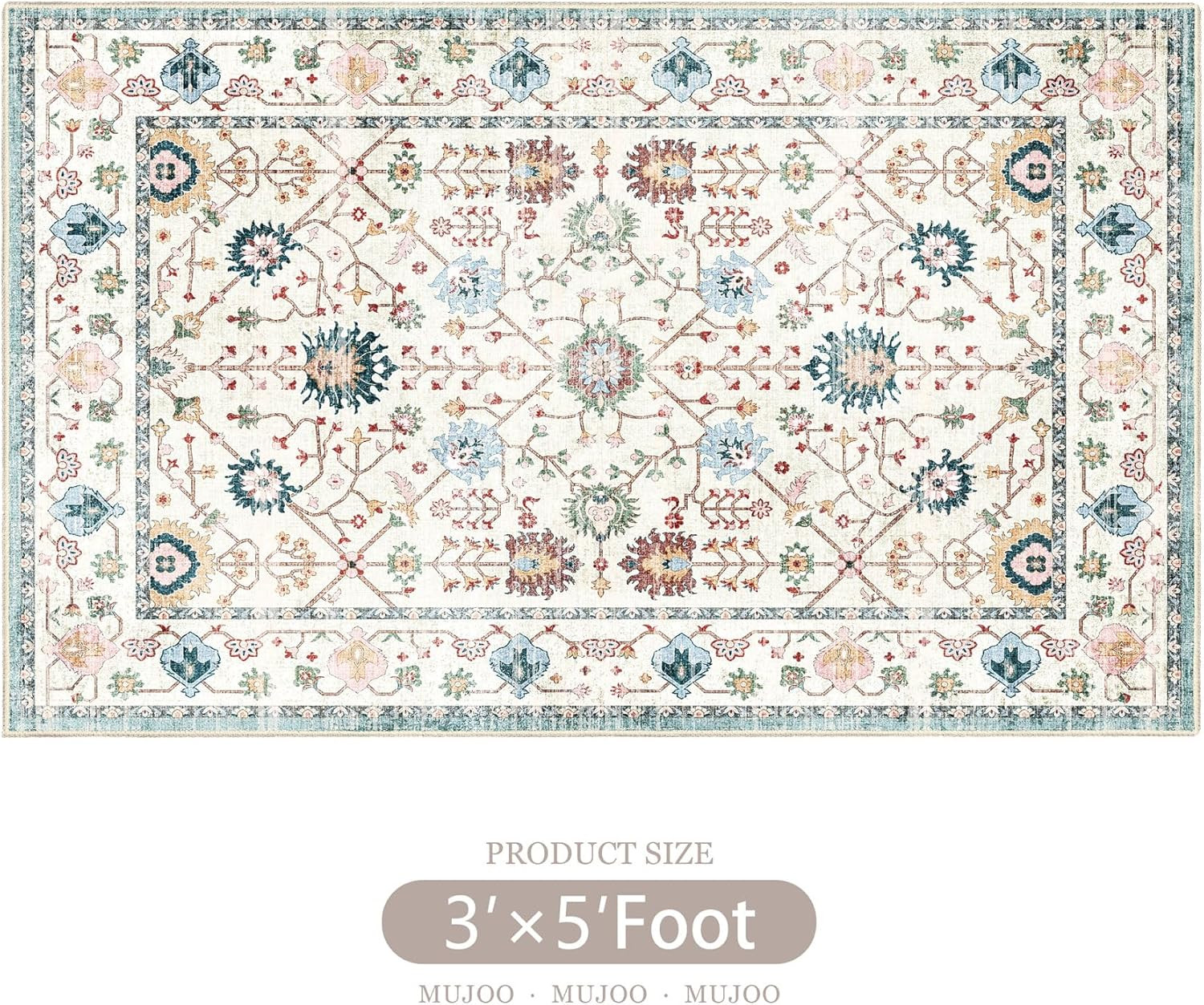 MUJOO Area Rugs 8x10,Boho Washable Rugs for Living Room Bedroom,Blue Rug Large,Non Slip Carpet In... | Amazon (US)