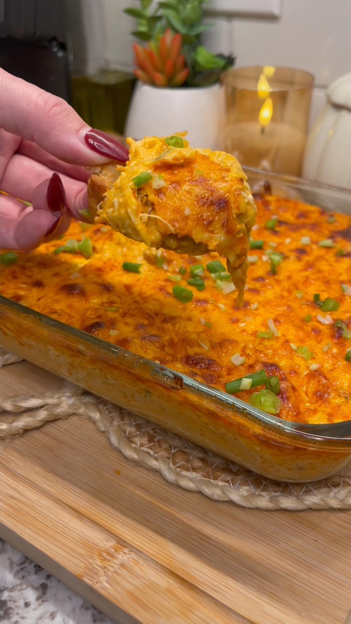 the BEST buffalo chicken dip recipe! baked to perfection with a crispy cheese topping🍗🧀

you have to make this for your Super Bowl party! it’s the ultimate crowd pleaser

Ingredients:
- rotisserie chicken, skin off & shredded
- 1/2 cup green onions, chopped finely
- 1 cup Frank’s Red Hot Buffalo sauce
- 1 cup ranch dressing
- about 1 tsp black pepper
- about 1/2 tsp salt
- 1 tbsp minced garlic
- 8 oz cream cheese
- about 2 cups cheddar cheese, freshly grated
- about 1.5 cups mozzarella cheese
- drizzle of buffalo sauce

bake at 350°F for 25 minutes, then broil on high for 2-3 minutes until cheese is browned and bubbly~ serve with celery & toasted baguette slices


#LTKSeasonal #LTKHome #LTKParties