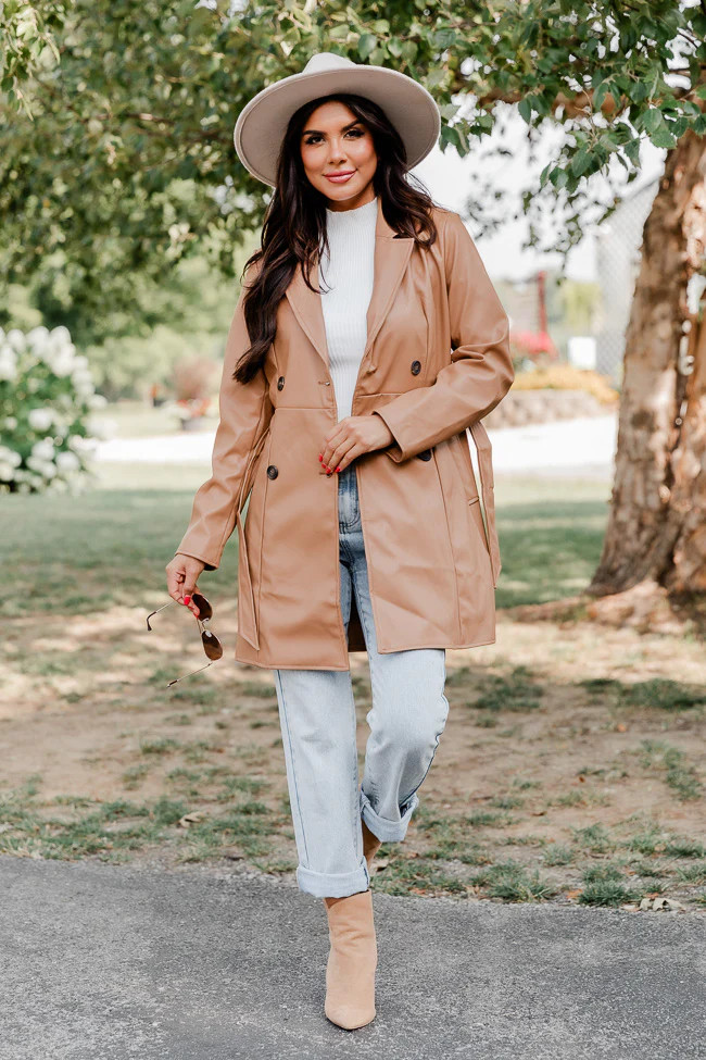 Your Own Way Camel Faux Leather Coat | Pink Lily