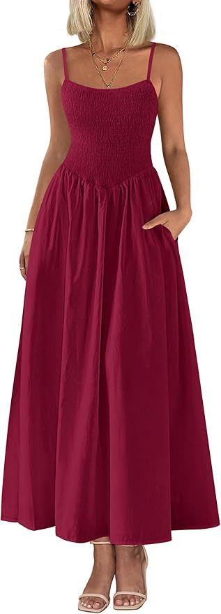 PRETTYGARDEN Women's Smocked Maxi Dresses 2025 Summer Beach Sundress Casual Spaghetti Strap Swing... | Amazon (US)