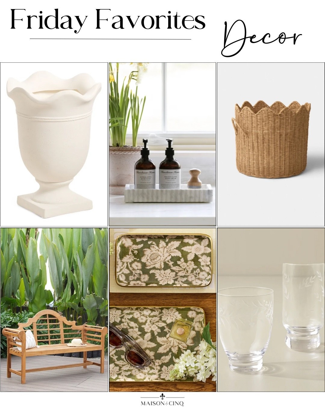 Such good finds on Friday Favorites this week including adorable baskets, the cutest enamel trays, the bench I’m coveting, and more!

Home decor, drinking glasses, tabletop, outdoor bench, outdoor furniture, planters, marble tray, kitchen decor

#LTKSeasonal #LTKHome