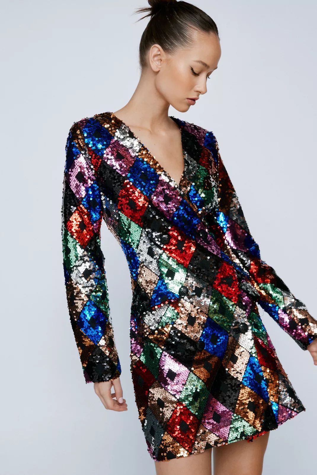 Premium Diamond Multi Sequin Blazer Dress | Nasty Gal (US)