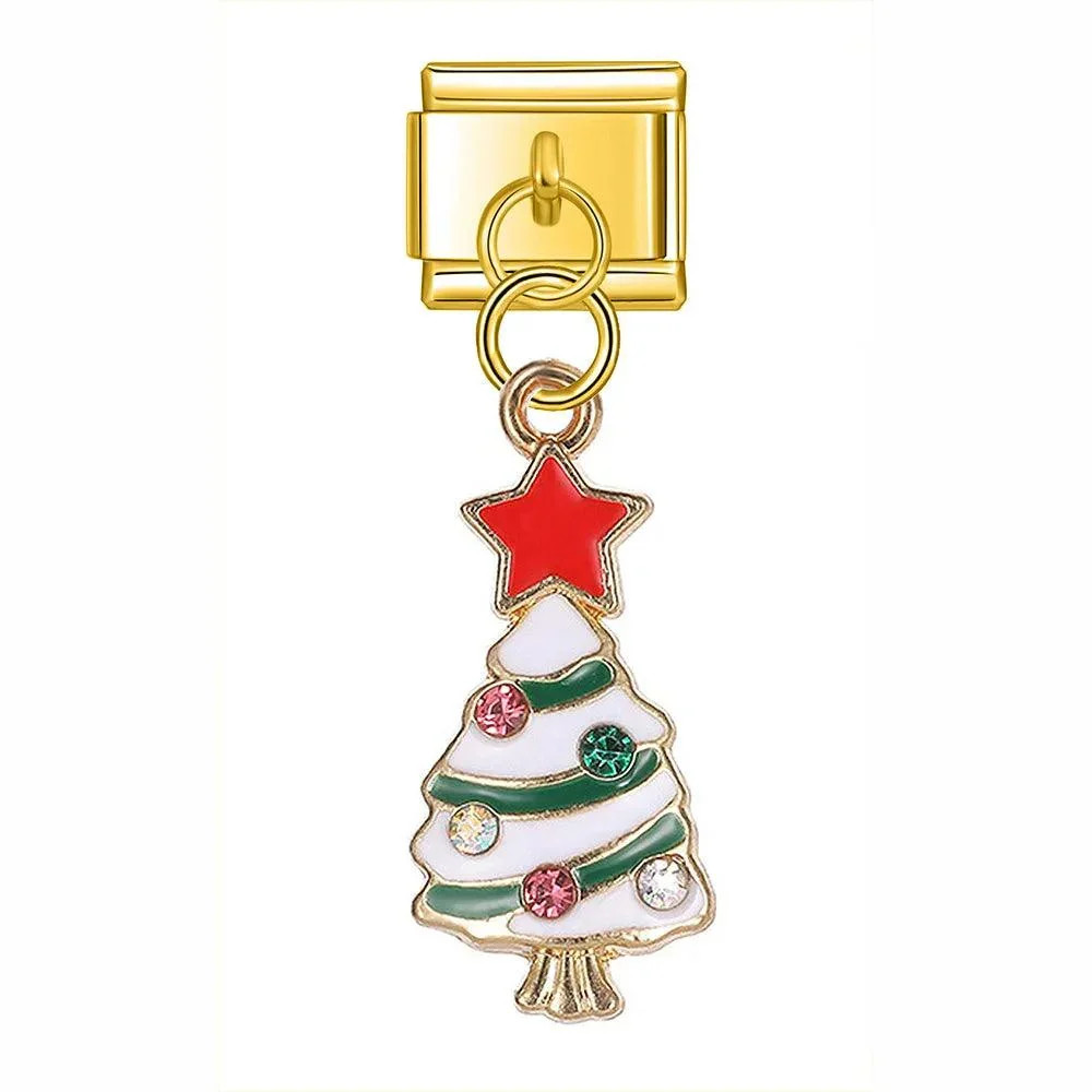 Snowy Christmas Tree, Green and Gold, and Its Multicolor Stone | Charms Official