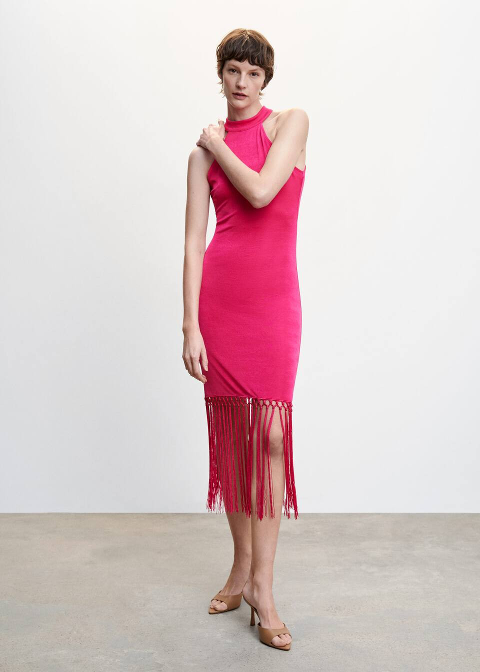 Halter neck fringed dress | MANGO (US)
