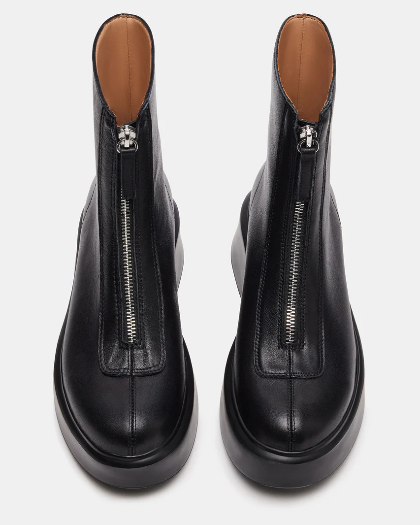 JONES Black Leather Zipper Lug Ankle Boot | Women's Booties | Steve Madden (US)