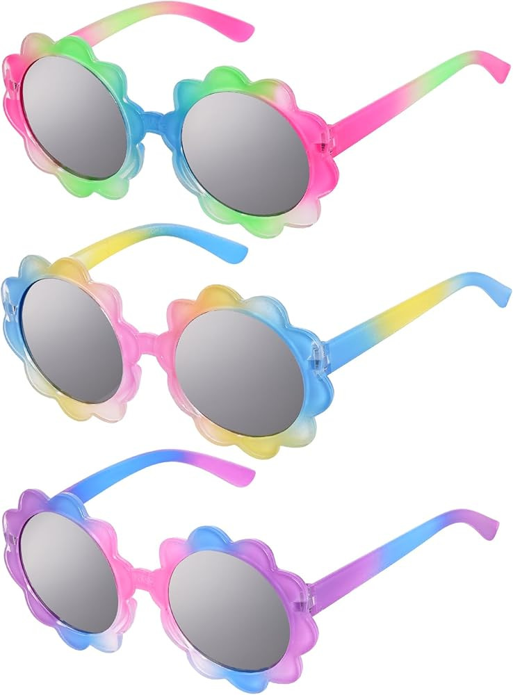 3 Pcs Kids Round Flower Sunglasses Colorful Flower UV Glasses Party Favor for Toddler Girls Boy O... | Amazon (US)