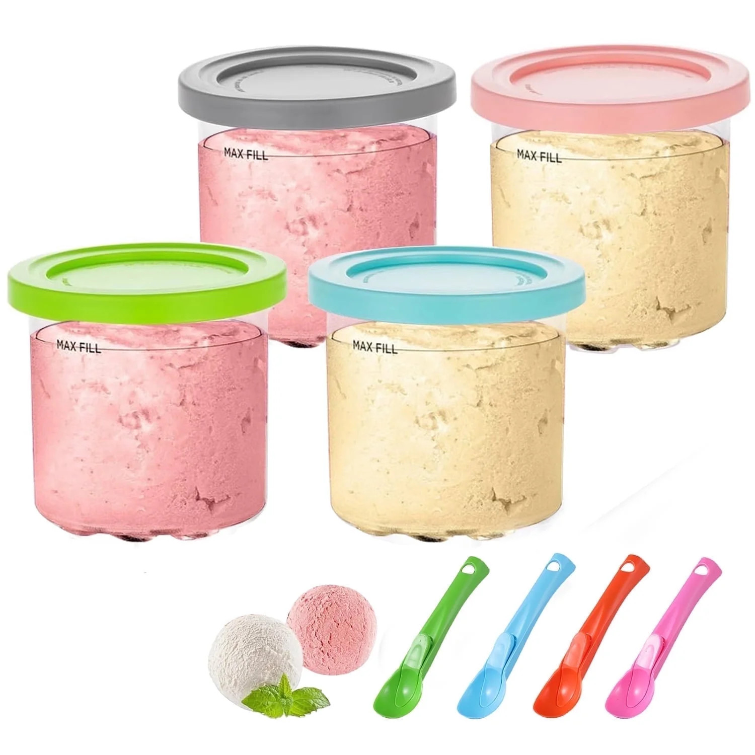 4-Pack Ice Cream Pint Container, Replaces Ninja Creami Pints and Lids, Compatible with NC301 NC30... | Walmart (US)