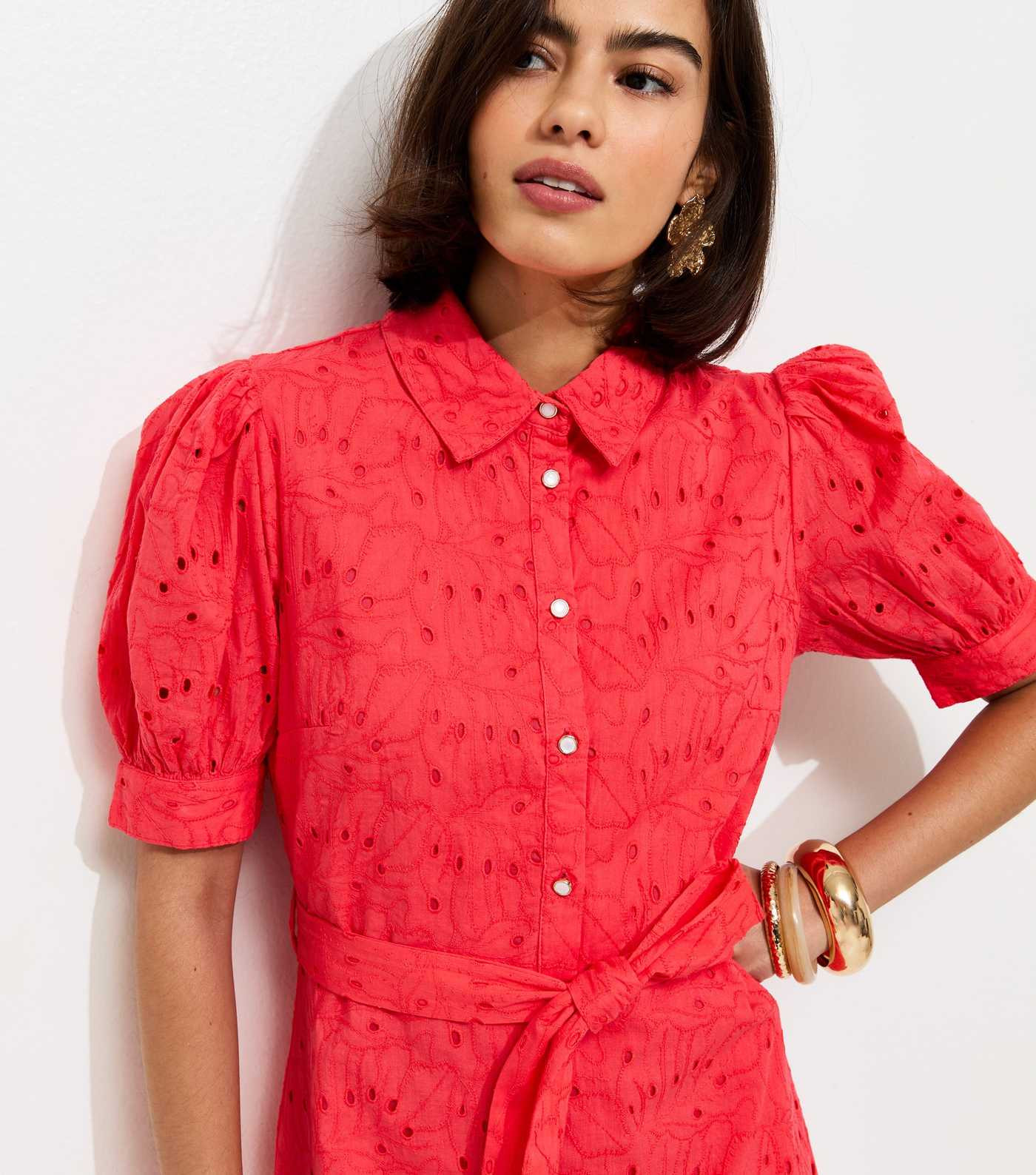 Coral Broderie Shirt Midi Dress | New Look | New Look (UK)