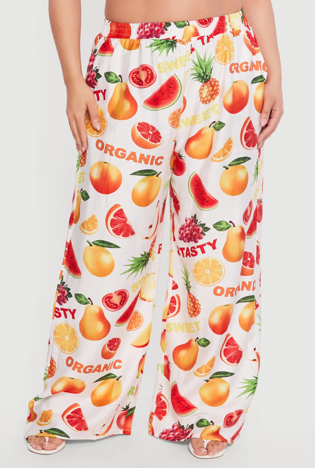 Plus Size Fruit Print High Waist Wide Leg Pants | Rainbow Shops