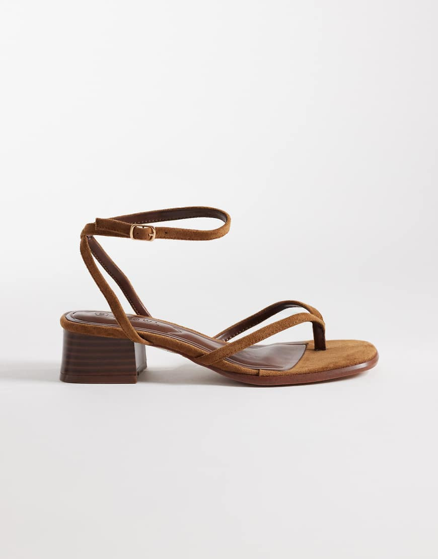 SEQWL low block heeled sandal in tan micro-Brown | ASOS (Global)