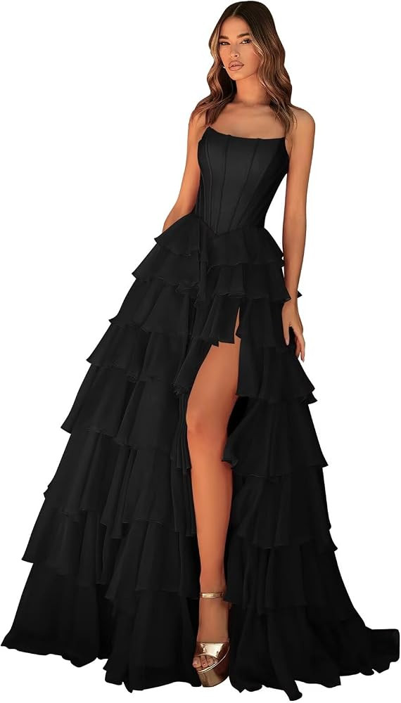 Sevintage Long Strapless Prom Dresses for Women Corset Bodycon Tiered Formal Evening Party Gowns ... | Amazon (US)
