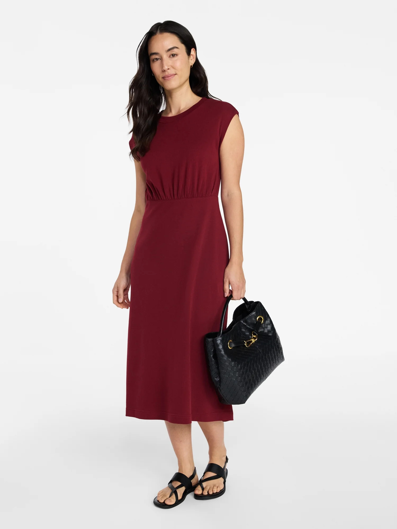 Time and Tru Women’s Cotton Knit Midi Dress with Dolman Sleeves, Sizes XS-XXXL | Walmart (US)