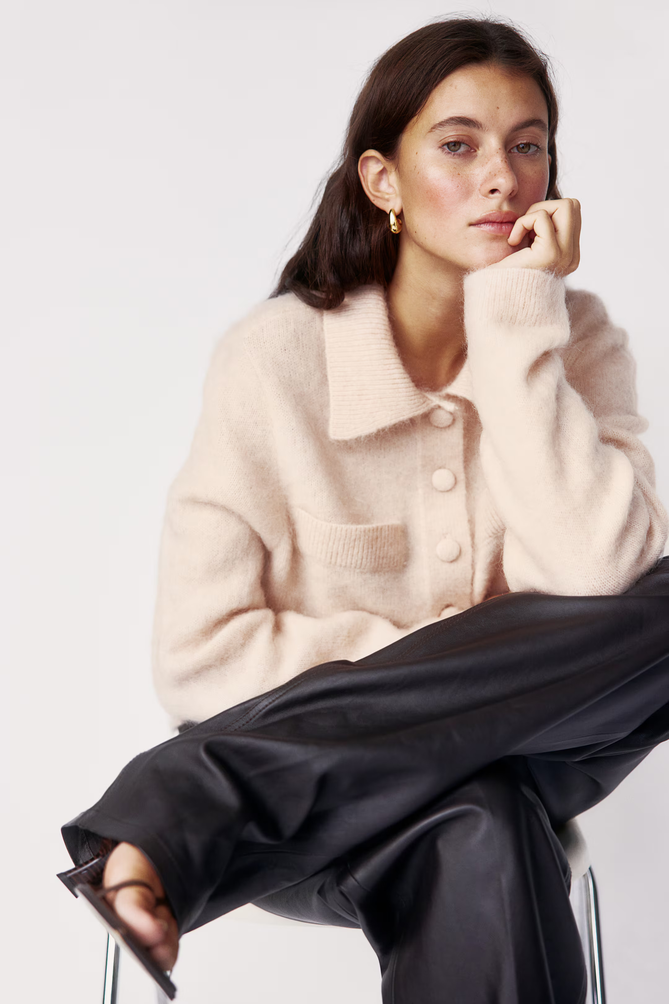 Mohair-blend collared cardigan - Powder pink - Ladies | H&M GB | H&M (UK, MY, IN, SG, PH, TW, HK)