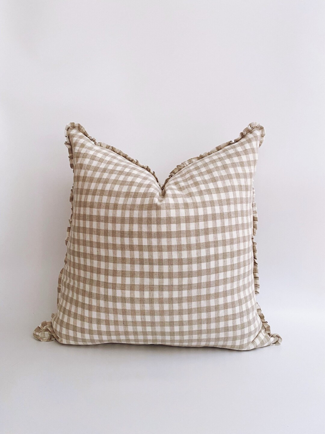 The Tan Plaid 22" Linen Pillow Cover | Gingham Check European linen | french linen pillow | Neutr... | Etsy (US)