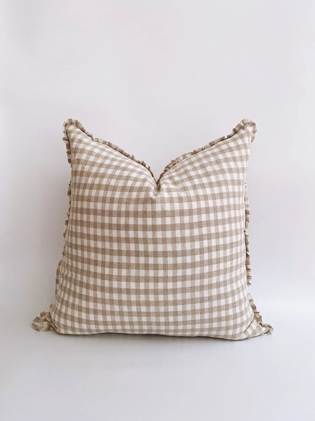 The Tan Plaid 22" Linen Pillow Cover | Gingham Check European linen | french linen pillow | Neutr... | Etsy (US)