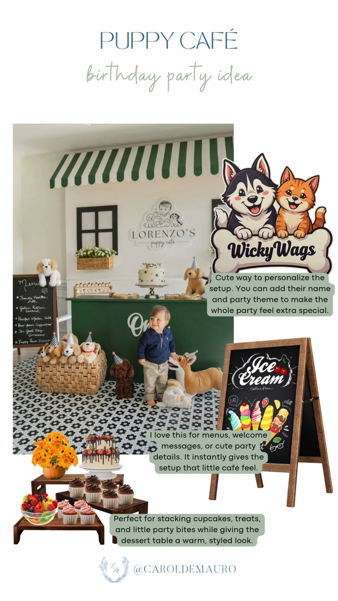 This puppy café birthday party is the cutest first birthday theme! Personalized signage and a dessert table styled just like a little pet cafe.

first birthday party theme, dog themed party, birthday party decor ideas, dessert table styling, personalized party decor, toddler birthday party, puppy party inspo

#LTKKids #LTKBaby