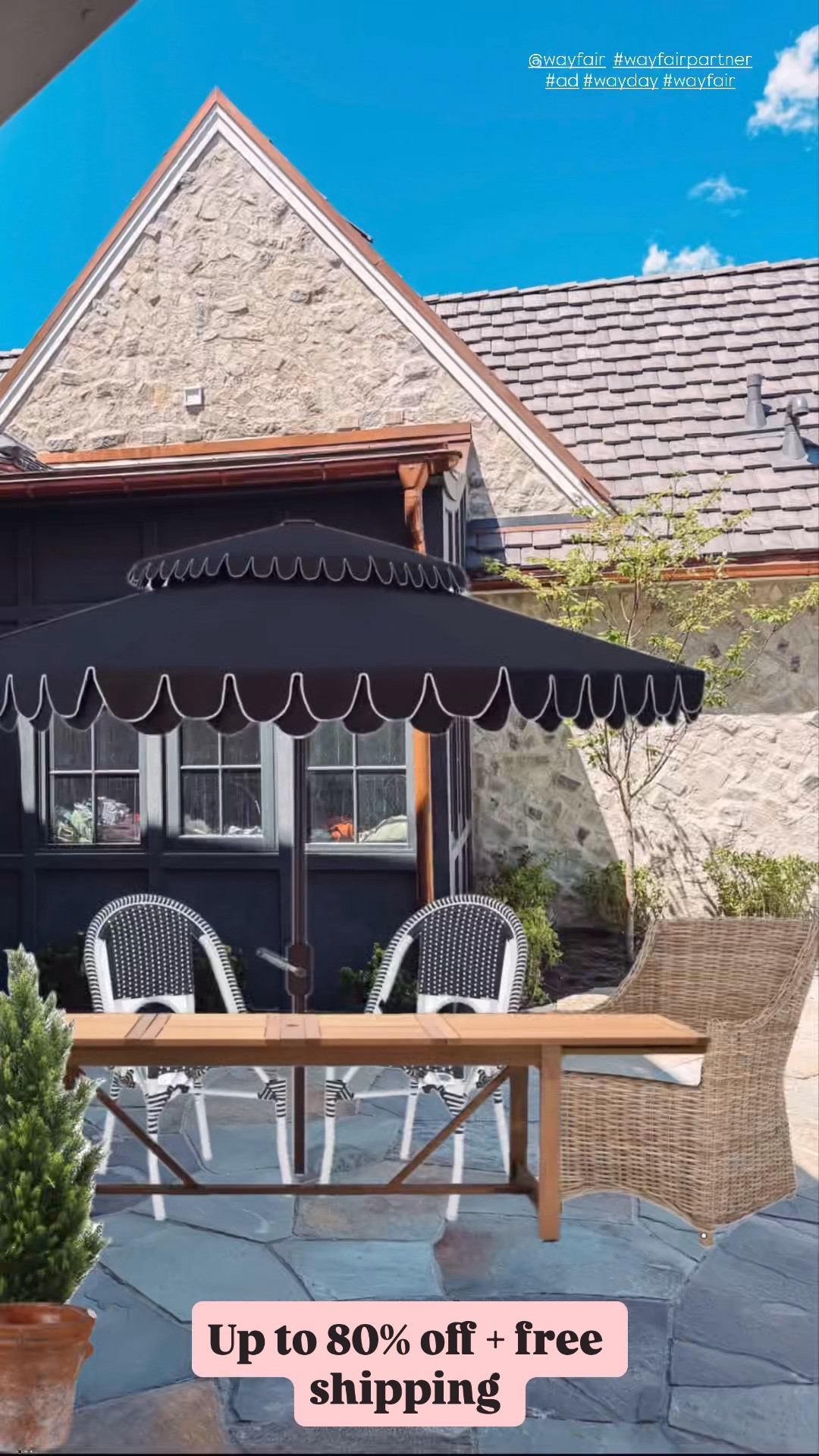 My outdoor kitchen patio plan. Here’s what I ordered from @Wayfair for WayDay. Up to 80% off plus free shipping. 
Outdoor scallop umbrella 
Bistro chairs 
Woven arm chairs
Extendable wood patio table 
Faux cedar topiaries and terracotta planters. 

#wayfairpartner #ad #wayday #wayfair 

#LTKSaleAlert #LTKHome