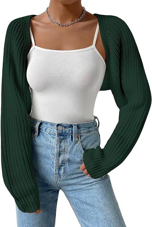 Verdusa Women's Long Sleeve Open Front Knitted Crop Cardigan Sweater Shrug | Amazon (US)