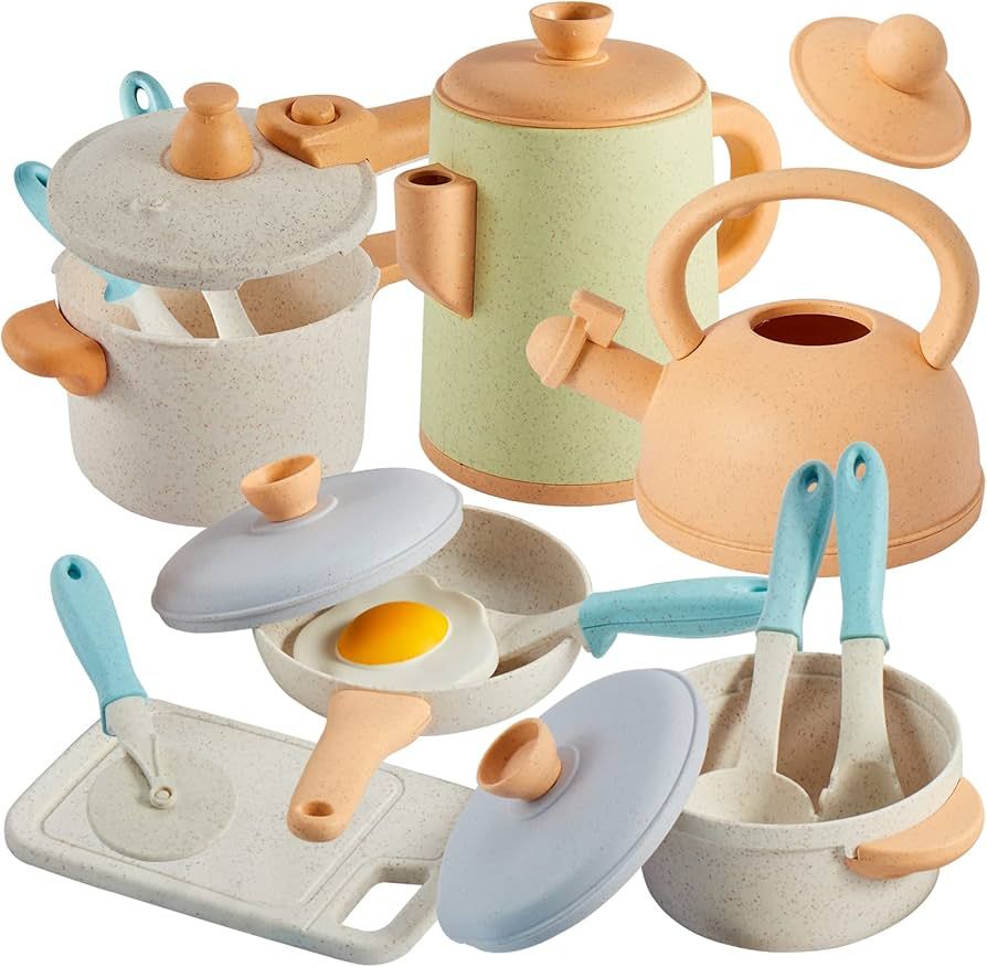 BUYGER Pretend Play Kitchen Accessories Toys Set, Cookware Pots and Pans Cooking Utensils Playset... | Amazon (US)