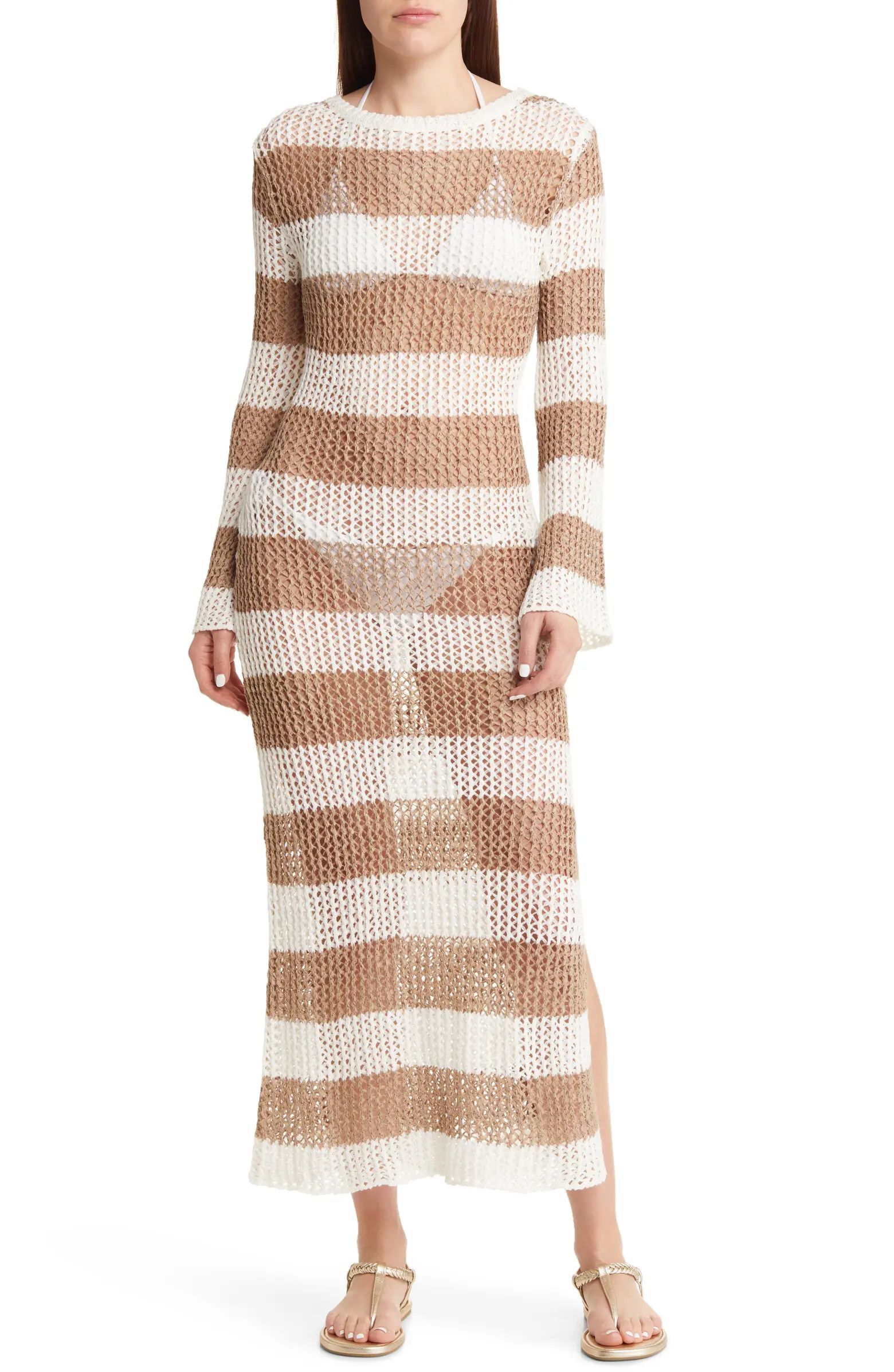 Leo Stripe Open Back Long Sleeve Sweater Dress | Nordstrom