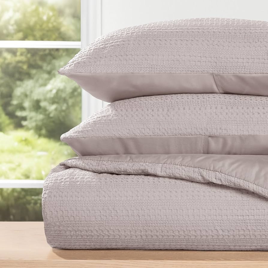LINENS & HUTCH Waffle Textured 3 Piece Comforter Set All Season Down-Alternative Ultra Soft Beddi... | Amazon (US)